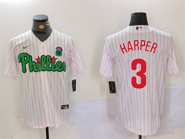 Men's Philadelphia Phillies #3 Bryce Harper White Green Cool Base Stitched Jersey Men's Philadelphia Phillies #3 Bryce Harper White Green Cool Base Stitched Jersey