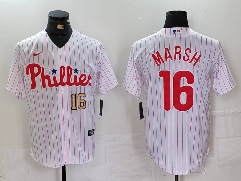 Men's Philadelphia Phillies #16 Brandon Marsh White Cool Base Stitched Baseball Jersey