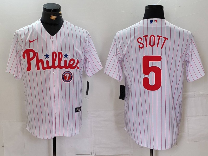 Men's Philadelphia Phillies #5 Bryson Stott White Cool Base Stitched Baseball Jersey Men's Philadelphia Phillies #5 Bryson Stott White Cool Base Stitched Baseball Jersey