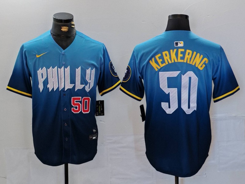 Men's Philadelphia Phillies #50 Orion Kerkering Blue 2024 City Connect Limited Stitched Jersey 4 Men's Philadelphia Phillies #50 Orion Kerkering Blue 2024 City Connect Limited Stitched Jersey 4