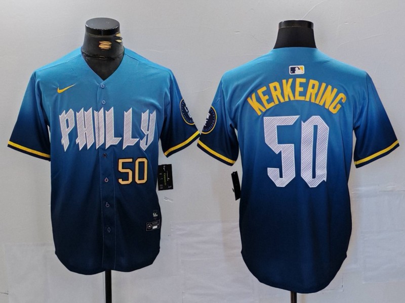 Men's Philadelphia Phillies #50 Orion Kerkering Blue 2024 City Connect Limited Stitched Jersey 2 Men's Philadelphia Phillies #50 Orion Kerkering Blue 2024 City Connect Limited Stitched Jersey 2