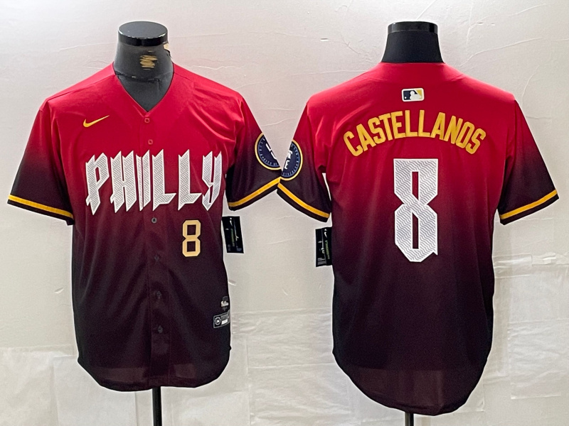 Men's Philadelphia Phillies #8 Nick Castellanos Red 2024 City Connect Limited Stitched Jersey 2 Men's Philadelphia Phillies #8 Nick Castellanos Red 2024 City Connect Limited Stitched Jersey 2