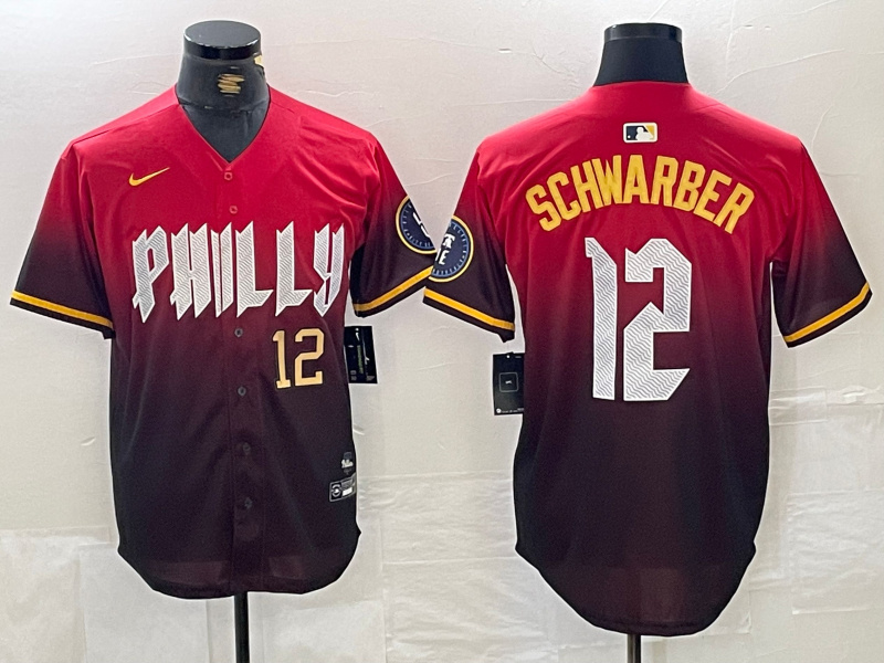 Men's Philadelphia Phillies #12 Kyle Schwarber Red 2024 City Connect Limited Stitched Jersey 2 Men's Philadelphia Phillies #12 Kyle Schwarber Red 2024 City Connect Limited Stitched Jersey 2