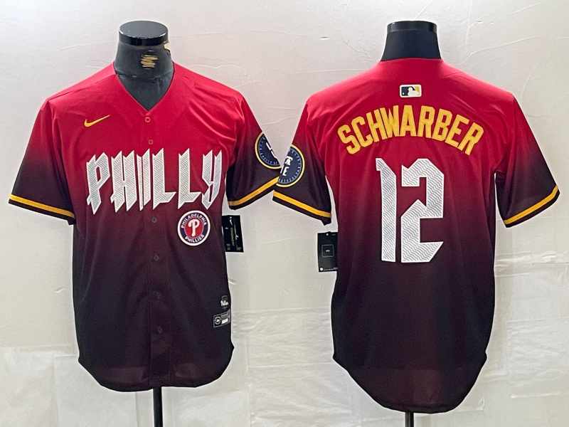 Men's Philadelphia Phillies #12 Kyle Schwarber Red 2024 City Connect Limited Stitched Jersey 1 Men's Philadelphia Phillies #12 Kyle Schwarber Red 2024 City Connect Limited Stitched Jersey 1