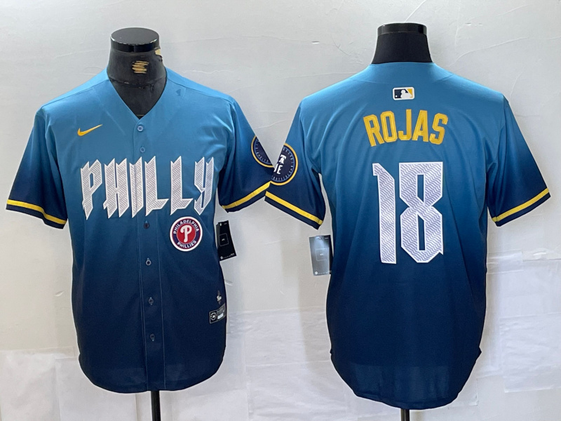 Men's Philadelphia Phillies #18 Johan Rojas Blue 2024 City Connect Limited Stitched Jersey 3 Men's Philadelphia Phillies #18 Johan Rojas Blue 2024 City Connect Limited Stitched Jersey 3