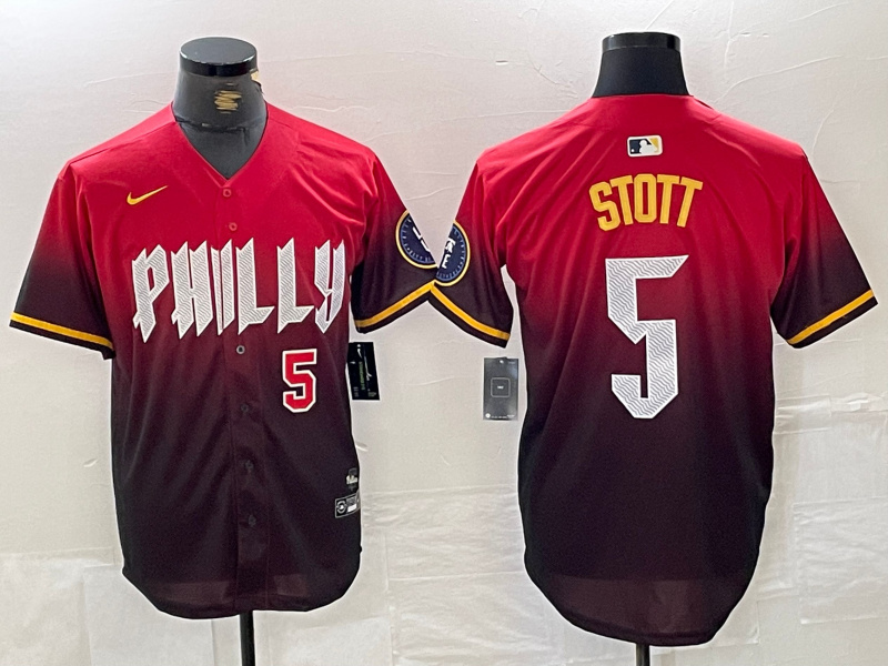 Men's Philadelphia Phillies #5 Bryson Stott Red 2024 City Connect Limited Stitched Jersey 4 Men's Philadelphia Phillies #5 Bryson Stott Red 2024 City Connect Limited Stitched Jersey 4
