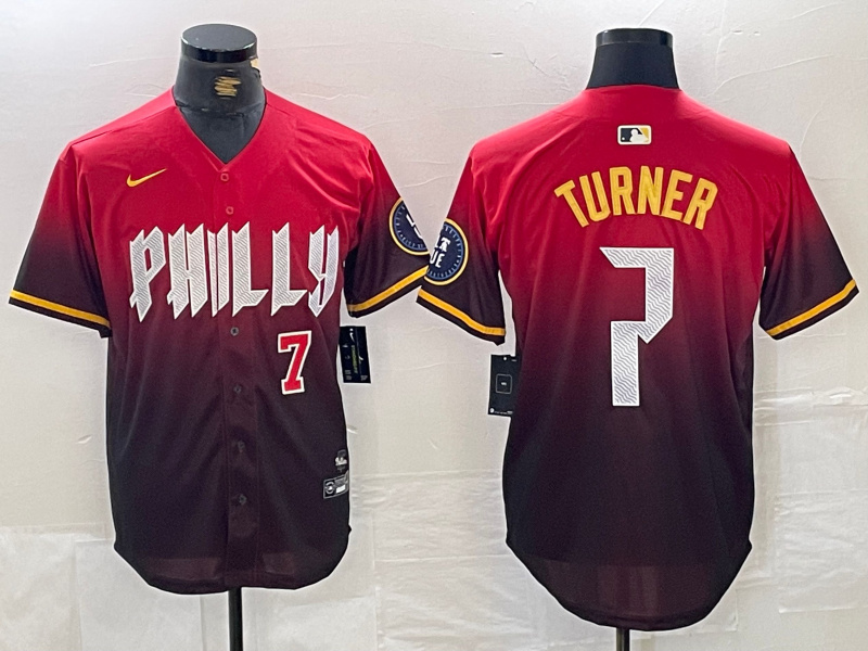 Men's Philadelphia Phillies #7 Trea Turner Red 2024 City Connect Limited Stitched Jersey 3 Men's Philadelphia Phillies #7 Trea Turner Red 2024 City Connect Limited Stitched Jersey 3