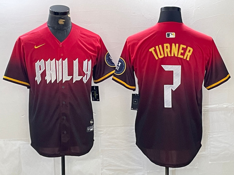 Men's Philadelphia Phillies #7 Trea Turner Red 2024 City Connect Limited Stitched Jersey 1 Men's Philadelphia Phillies #7 Trea Turner Red 2024 City Connect Limited Stitched Jersey 1