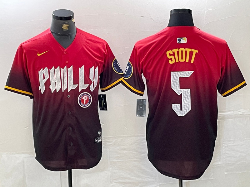 Men's Philadelphia Phillies #5 Bryson Stott Red 2024 City Connect Limited Stitched Jersey