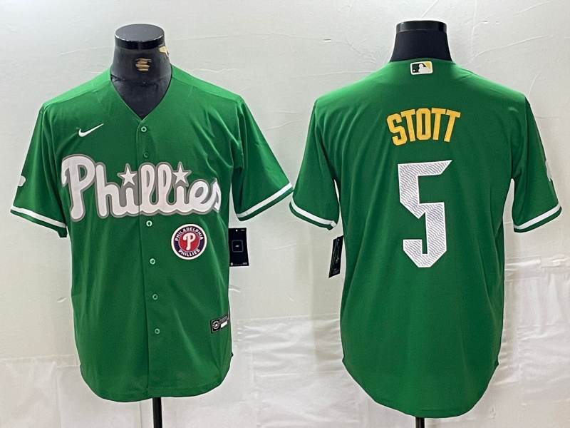 Men's Philadelphia Phillies #5 Bryson Stott Green 2024 City Connect Stitched Jersey Men's Philadelphia Phillies #5 Bryson Stott Green 2024 City Connect Stitched Jersey