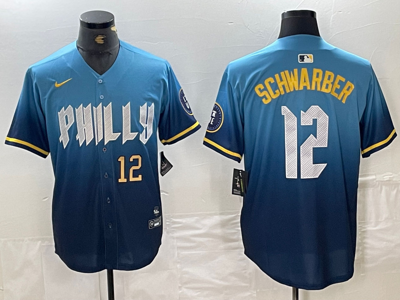 Men's Philadelphia Phillies #12 Kyle Schwarber Blue 2024 City Connect Limited Stitched Jersey 3 Men's Philadelphia Phillies #12 Kyle Schwarber Blue 2024 City Connect Limited Stitched Jersey 3