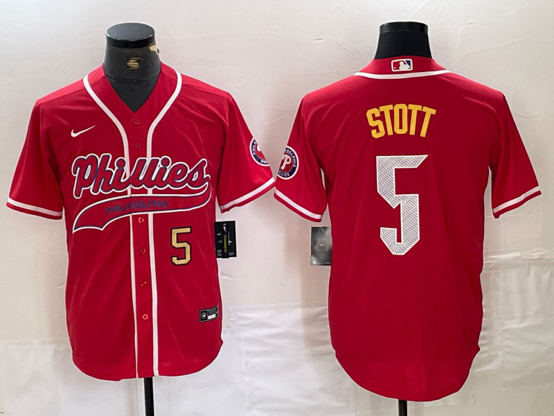 Men's Philadelphia Phillies #5 Bryson Stott Red 2024 City Connect Stitched Jersey 1 Men's Philadelphia Phillies #5 Bryson Stott Red 2024 City Connect Stitched Jersey 1