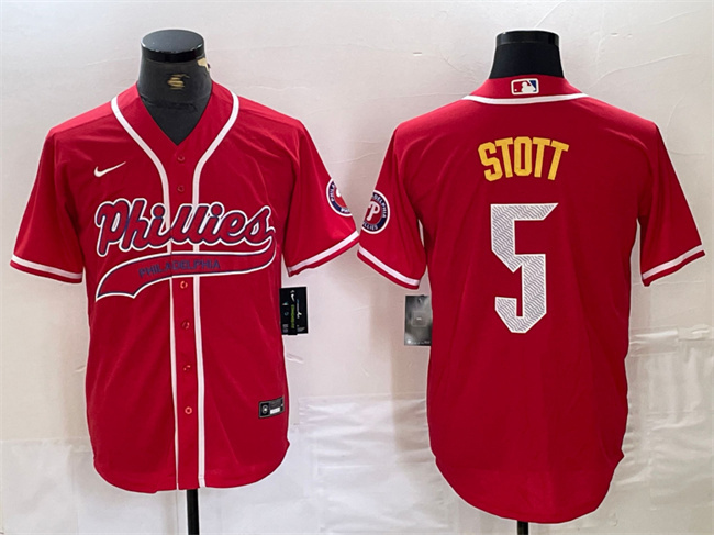 Men's Philadelphia Phillies #5 Bryson Stott Red 2024 City Connect Stitched Jersey Men's Philadelphia Phillies #5 Bryson Stott Red 2024 City Connect Stitched Jersey