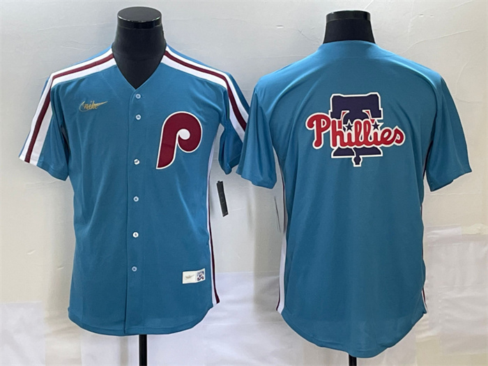 Men's Philadelphia Phillies Blue Team Big Logo Cool Base Stitched Jersey Men's Philadelphia Phillies Blue Team Big Logo Cool Base Stitched Jersey