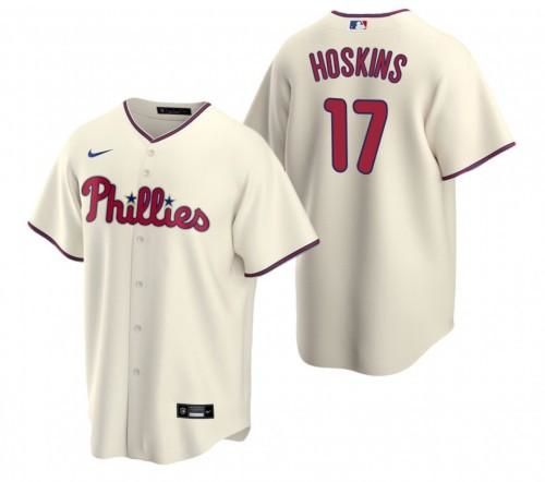 Men's Philadelphia Phillies #17 Rhys Hoskins Cream Cool Base Stitched Baseball Jersey Men's Philadelphia Phillies #17 Rhys Hoskins Cream Cool Base Stitched Baseball Jersey