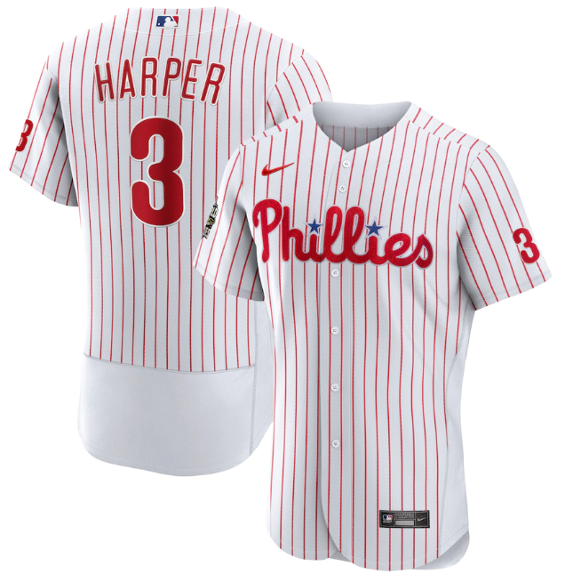 Men's Philadelphia Phillies #3 Bryce Harper White 2022 World Series Flex Base Stitched Baseball Jersey Men's Philadelphia Phillies #3 Bryce Harper White 2022 World Series Flex Base Stitched Baseball Jersey