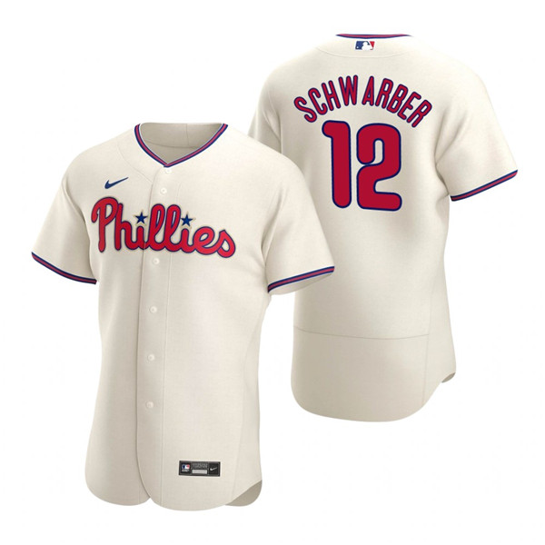 Men's Philadelphia Phillies #12 Kyle Schwarber 2021 Cream Flex Base Stitched Baseball Jersey Men's Philadelphia Phillies #12 Kyle Schwarber 2021 Cream Flex Base Stitched Baseball Jersey