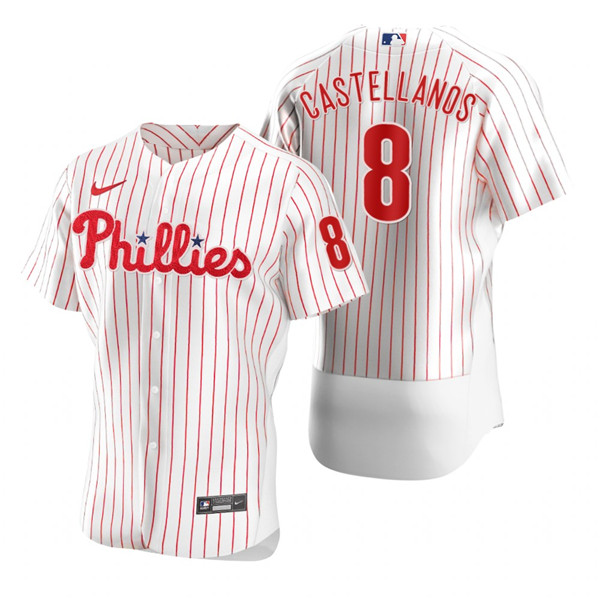 Men's Philadelphia Phillies #8 Nick Castellanos White Flex Base Stitched Baseball Jersey Men's Philadelphia Phillies #8 Nick Castellanos White Flex Base Stitched Baseball Jersey