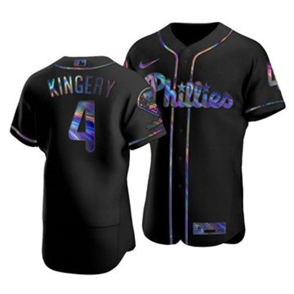 Philadelphia Phillies #4 Scott Kingery Men's Nike Iridescent Holographic Collection MLB Jersey - Black Philadelphia Phillies #4 Scott Kingery Men's Nike Iridescent Holographic Collection MLB Jersey - Black