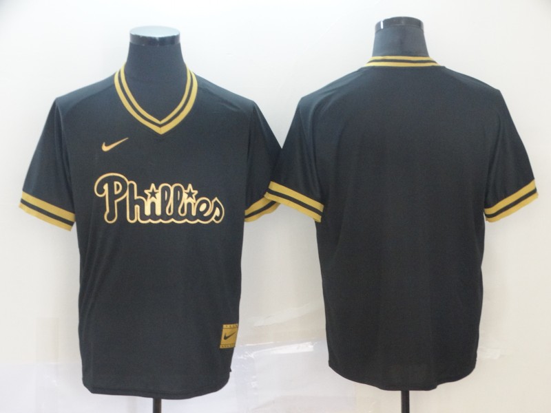 Phillies Blank Black Gold Nike Cooperstown Collection Legend V Neck Jersey Phillies Blank Black Gold Nike Cooperstown Collection Legend V Neck Jersey