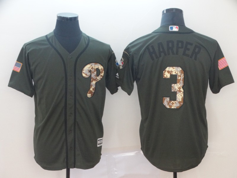 Phillies 3 Bryce Harper Olive Camo Salute To Service Cool Base Jersey Phillies 3 Bryce Harper Olive Camo Salute To Service Cool Base Jersey