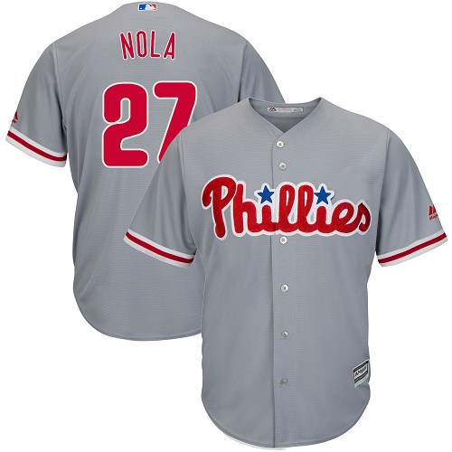 Men's Philadelphia Phillies #27 Aaron Nola Replica Grey Road Cool Base MLB Jersey Men's Philadelphia Phillies #27 Aaron Nola Replica Grey Road Cool Base MLB Jersey