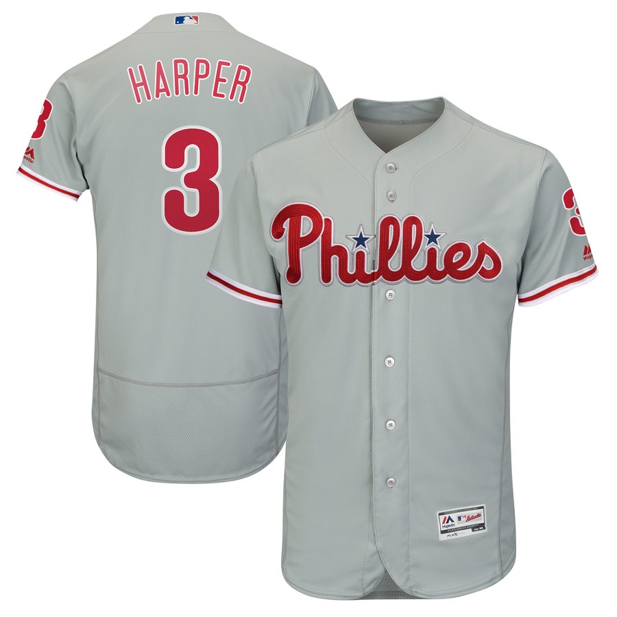 Men's Philadelphia Phillies #3 Bryce Harper Gray Road Flexbase Jersey Men's Philadelphia Phillies #3 Bryce Harper Gray Road Flexbase Jersey
