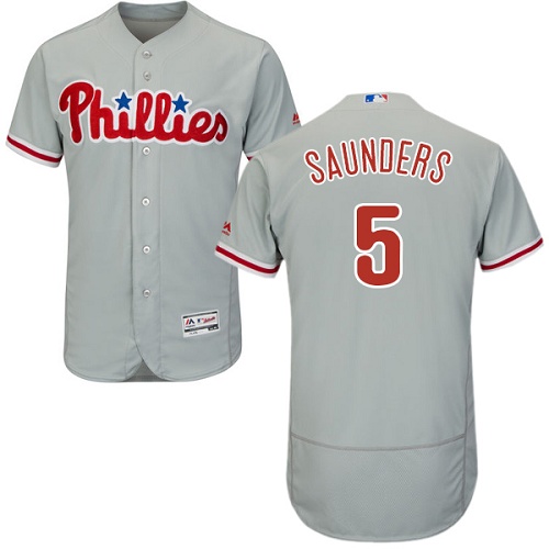 Phillies #5 Michael Saunders Grey Flexbase Authentic Collection Stitched MLB Jersey Phillies #5 Michael Saunders Grey Flexbase Authentic Collection Stitched MLB Jersey