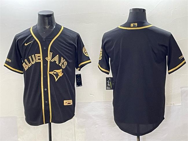 Men's Toronto Blue Jays Blank Black Gold Cool Base Stitched Jersey
