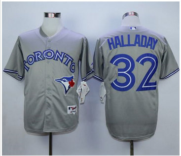 Blue Jays #32 Roy Halladay Grey Cool Base Stitched MLB Jersey