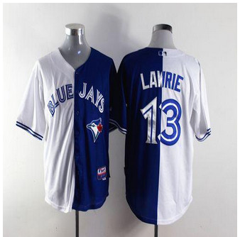 Toronto Blue Jay #13 Brett Lawrie White Blue Split Fashion Stitched Baseball Jersey