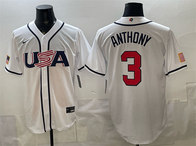 Men's USA Baseball #3 Roman Anthony White 2026 World Baseball Classic Home Stadium Stitched Jersey Men's USA Baseball #3 Roman Anthony White 2026 World Baseball Classic Home Stadium Stitched Jersey