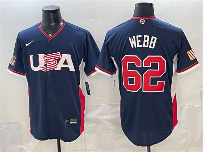 Men's USA Baseball #62 Logan Webb Navy 2026 World Baseball Classic Road Stadium Stitched Jersey Men's USA Baseball #62 Logan Webb Navy 2026 World Baseball Classic Road Stadium Stitched Jersey
