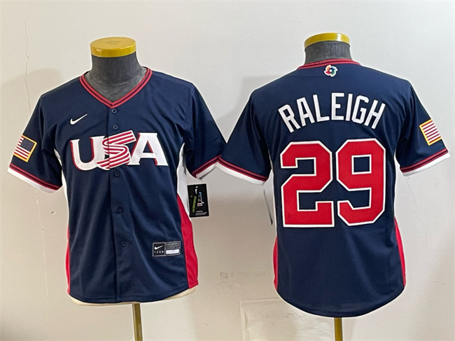 Youth USA Baseball #29 Cal Raleigh Navy 2026 World Baseball Classic Stadium Stitched Baseball Jersey Youth USA Baseball #29 Cal Raleigh Navy 2026 World Baseball Classic Stadium Stitched Baseball Jersey