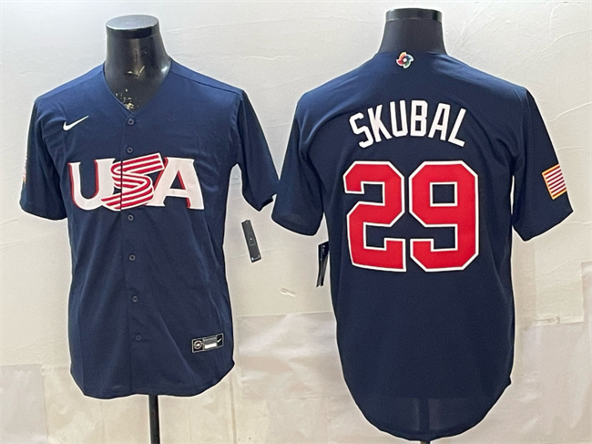 Men's USA Baseball #29 Cal Raleigh Navy World Baseball Classic Stitched Jersey Men's USA Baseball #29 Cal Raleigh Navy World Baseball Classic Stitched Jersey