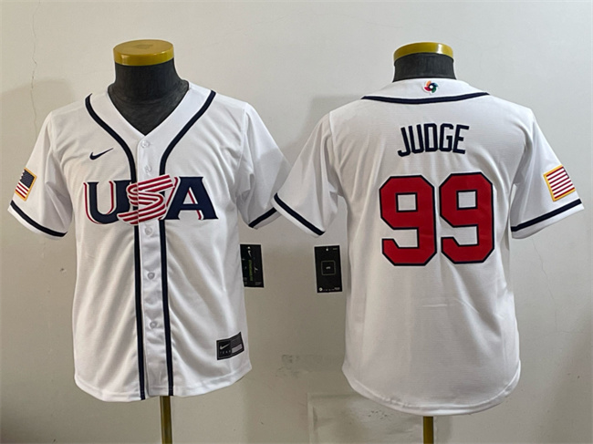 Youth USA Baseball #99 Aaron Judge White 2026 World Baseball Classic Home Stadium Stitched Baseball Jersey Youth USA Baseball #99 Aaron Judge White 2026 World Baseball Classic Home Stadium Stitched Baseball Jersey