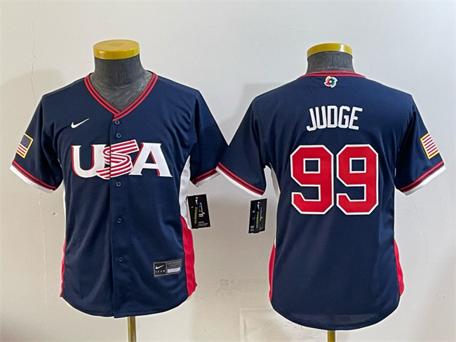 Youth USA Baseball #99 Aaron Judge Navy 2026 World Baseball Classic Stadium Stitched Baseball Jersey Youth USA Baseball #99 Aaron Judge Navy 2026 World Baseball Classic Stadium Stitched Baseball Jersey