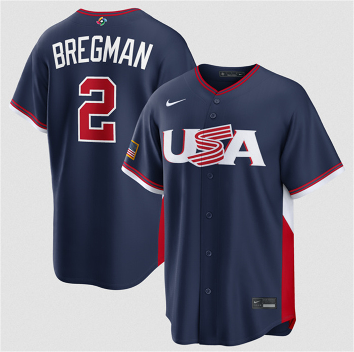 Men's USA Baseball #2 Alex Bregman Navy 2026 World Baseball Classic Road Stadium Stitched Jersey Men's USA Baseball #2 Alex Bregman Navy 2026 World Baseball Classic Road Stadium Stitched Jersey
