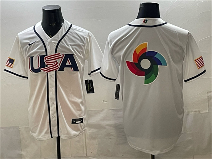 Men's USA Baseball Team Big Logo White 2026 World Baseball Classic Home Stadium Stitched Jersey Men's USA Baseball Team Big Logo White 2026 World Baseball Classic Home Stadium Stitched Jersey