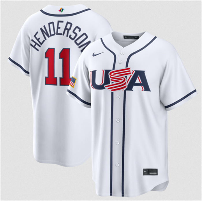 Men's USA Baseball #11 Gunnar Henderson White 2026 World Baseball Classic Home Stadium Stitched Jersey Men's USA Baseball #11 Gunnar Henderson White 2026 World Baseball Classic Home Stadium Stitched Jersey