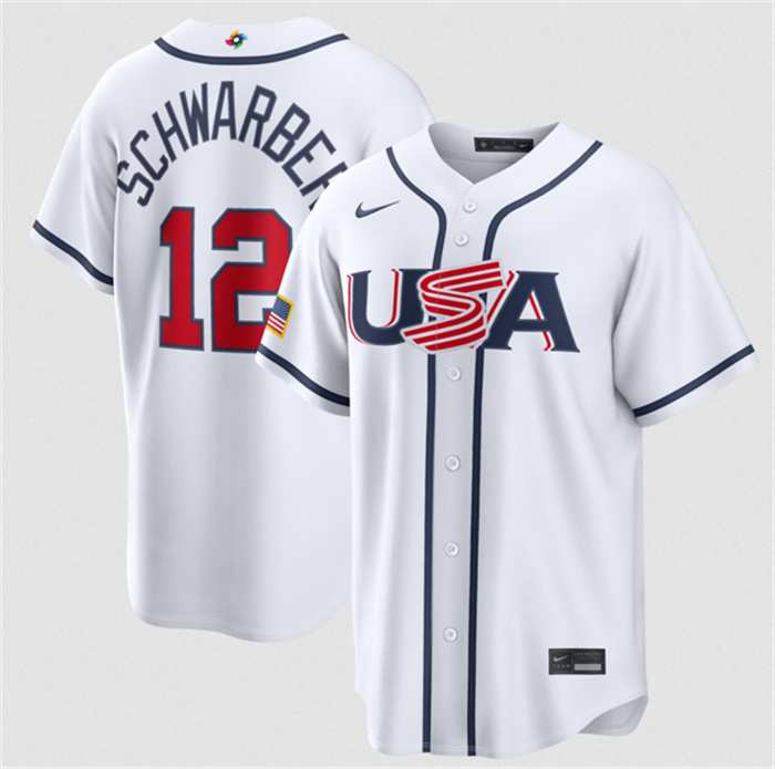 Men's USA Baseball #12 Kyle Schwarber White 2026 World Baseball Classic Home Stadium Stitched Jersey Men's USA Baseball #12 Kyle Schwarber White 2026 World Baseball Classic Home Stadium Stitched Jersey