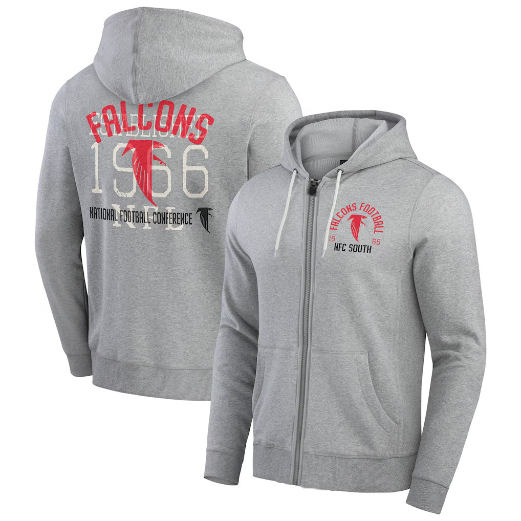 Men's Atlanta Falcons Heather Gray Vintage Stripe Full-Zip Hoodie Men's Atlanta Falcons Heather Gray Vintage Stripe Full-Zip Hoodie