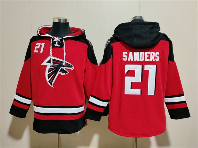 Men's Atlanta Falcons #21 Deion Sanders Red Ageless Must-Have Lace-Up Pullover Hoodie Men's Atlanta Falcons #21 Deion Sanders Red Ageless Must-Have Lace-Up Pullover Hoodie
