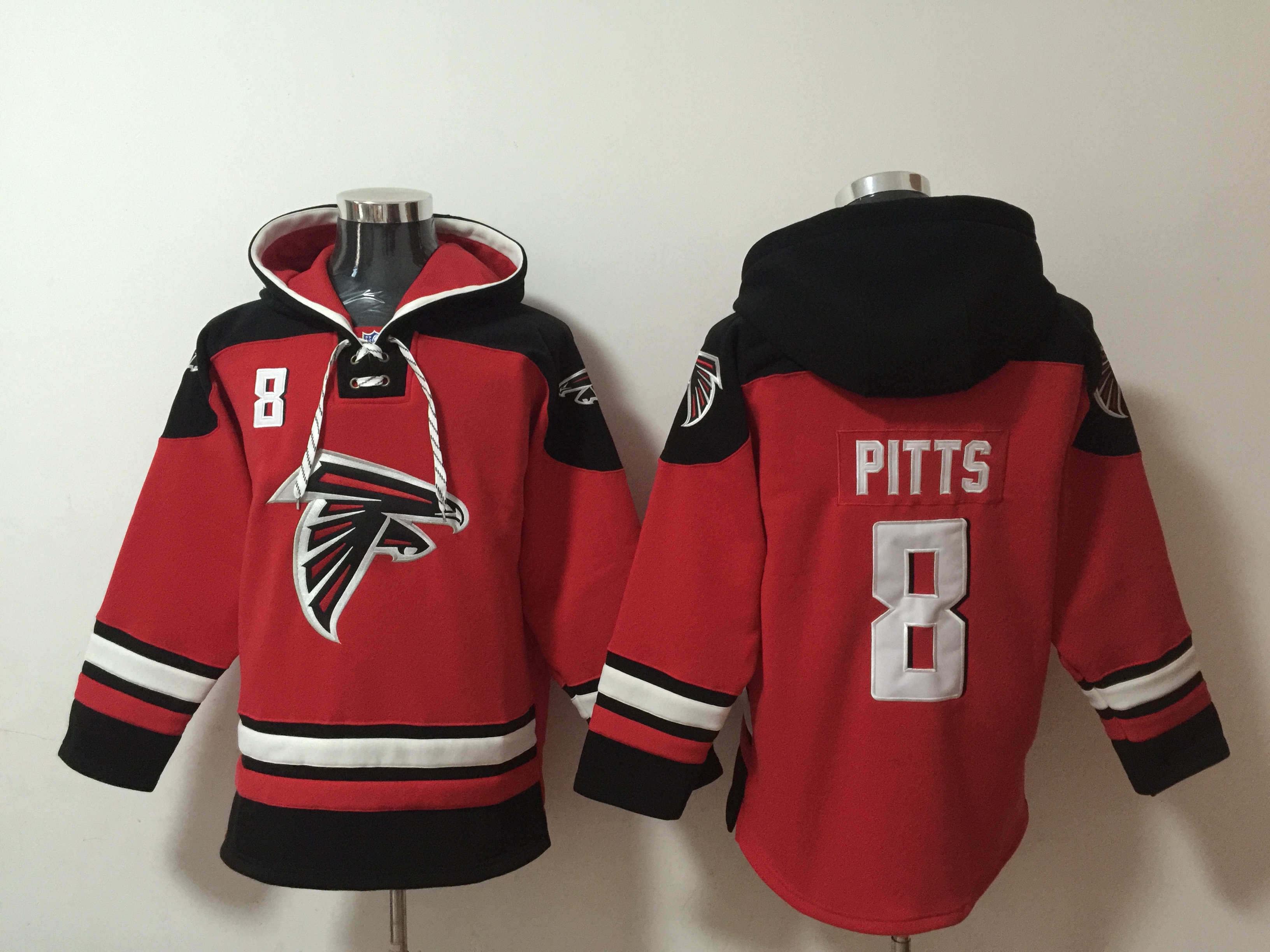 Men's Atlanta Falcons #8 Kyle Pitts Red Ageless Must-Have Lace-Up Pullover Hoodie Men's Atlanta Falcons #8 Kyle Pitts Red Ageless Must-Have Lace-Up Pullover Hoodie
