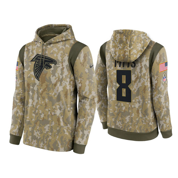 Men's Atlanta Falcons #8 Kyle Pitts Camo 2021 Salute To Service Therma Performance Pullover Hoodie Men's Atlanta Falcons #8 Kyle Pitts Camo 2021 Salute To Service Therma Performance Pullover Hoodie