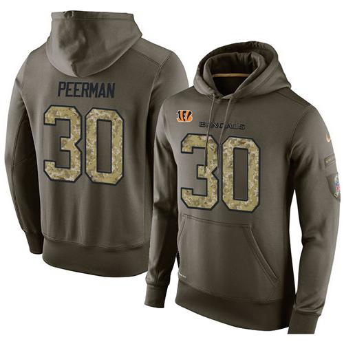 NFL Men's Nike Cincinnati Bengals #30 Cedric Peerman Stitched Green Olive Salute To Service KO Performance Hoodie
