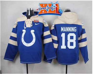 Nike Colts #18 Peyton Manning Royal Blue Super Bowl XLI Player Pullover NFL Hoodie