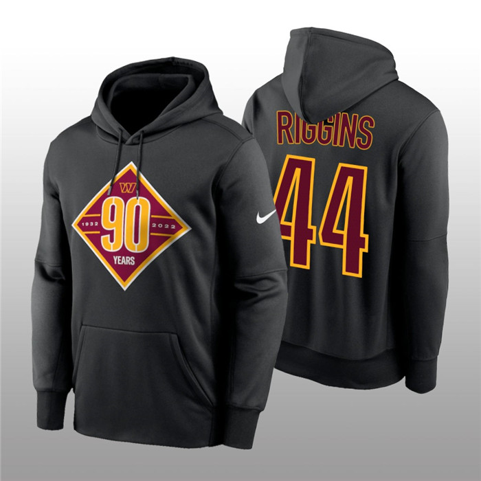 Men's Washington Commanders #44 John Riggins Black 90th Anniversary Performance Pullover Hoodie Men's Washington Commanders #44 John Riggins Black 90th Anniversary Performance Pullover Hoodie