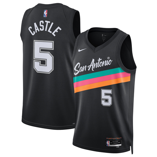 Men's San Antonio Spurs #5 Stephon Castle Black 2025 26 City Edition Stitched Basketball Jersey