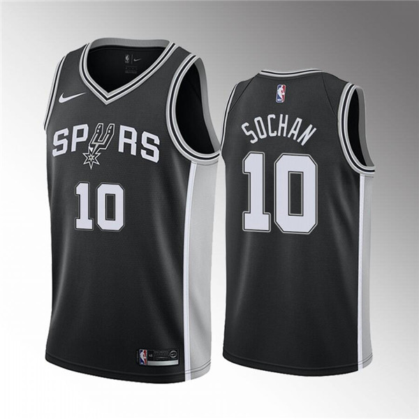 Men's San Antonio Spurs #10 Jeremy Sochan Black Icon Edition Stitched Jersey Men's San Antonio Spurs #10 Jeremy Sochan Black Icon Edition Stitched Jersey
